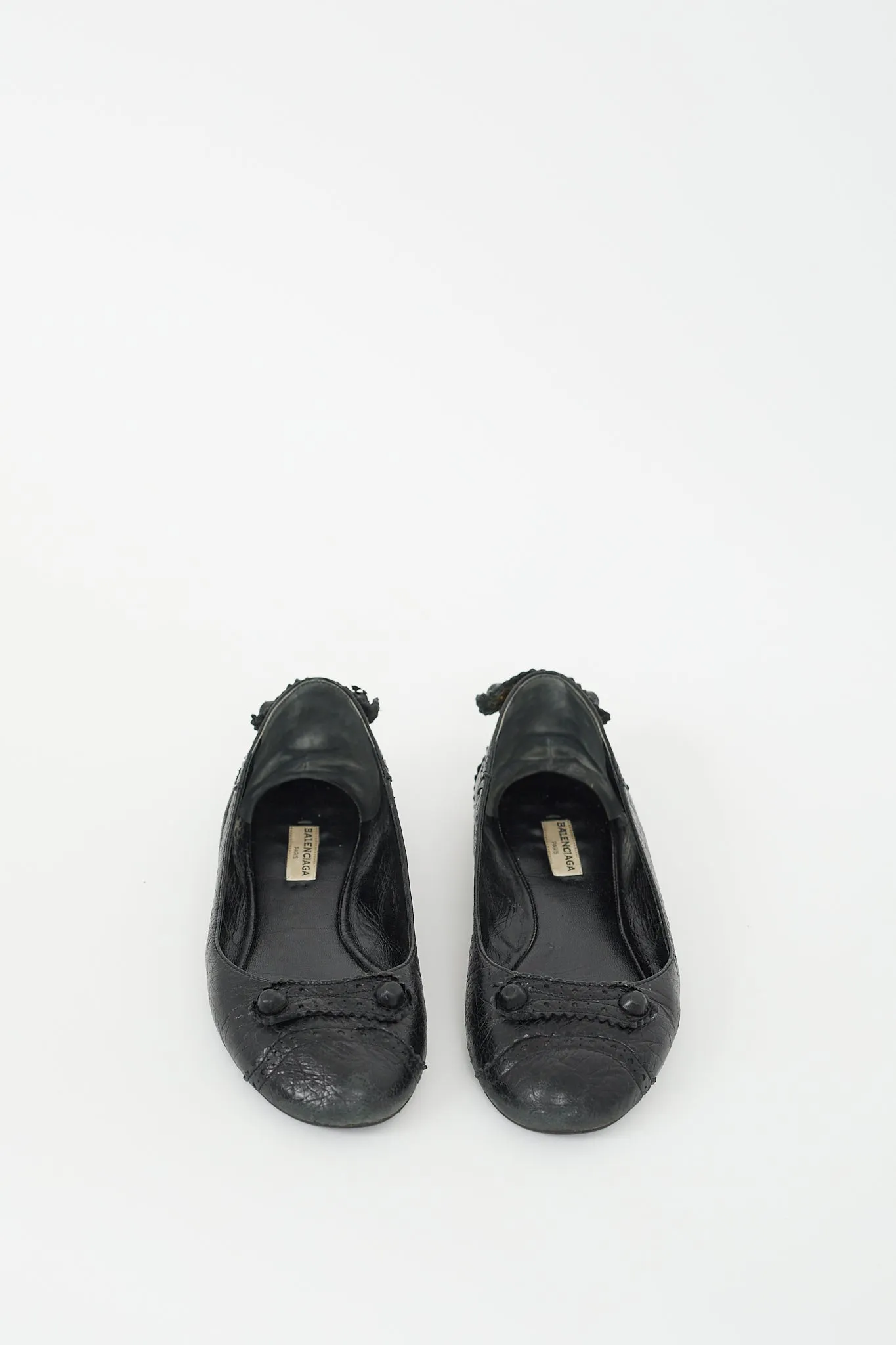 Black Leather Arena Brogue Studded Ballet Flat