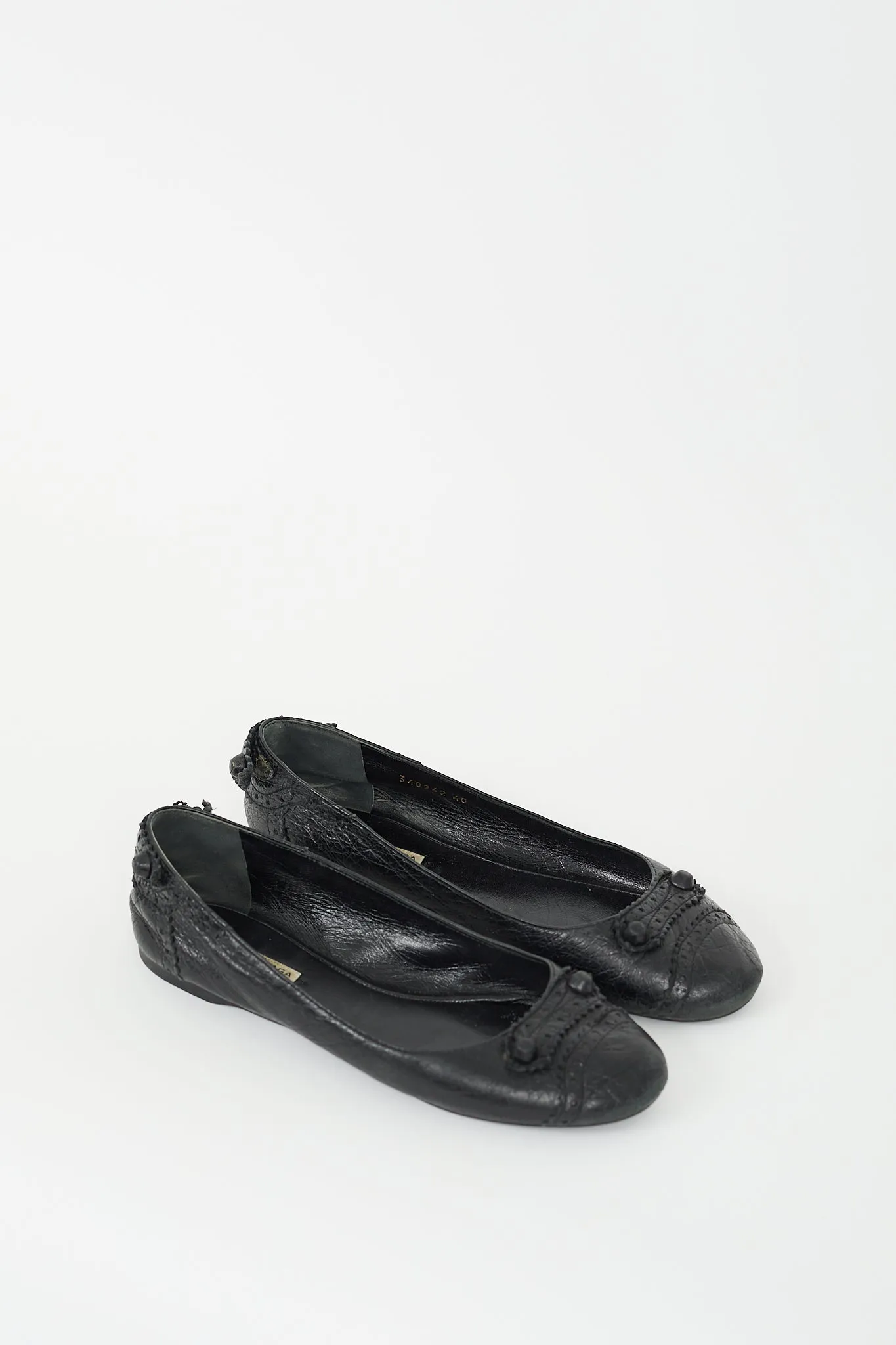 Black Leather Arena Brogue Studded Ballet Flat