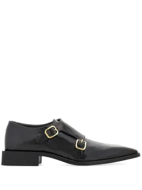 Black Leather Double Buckle Flats