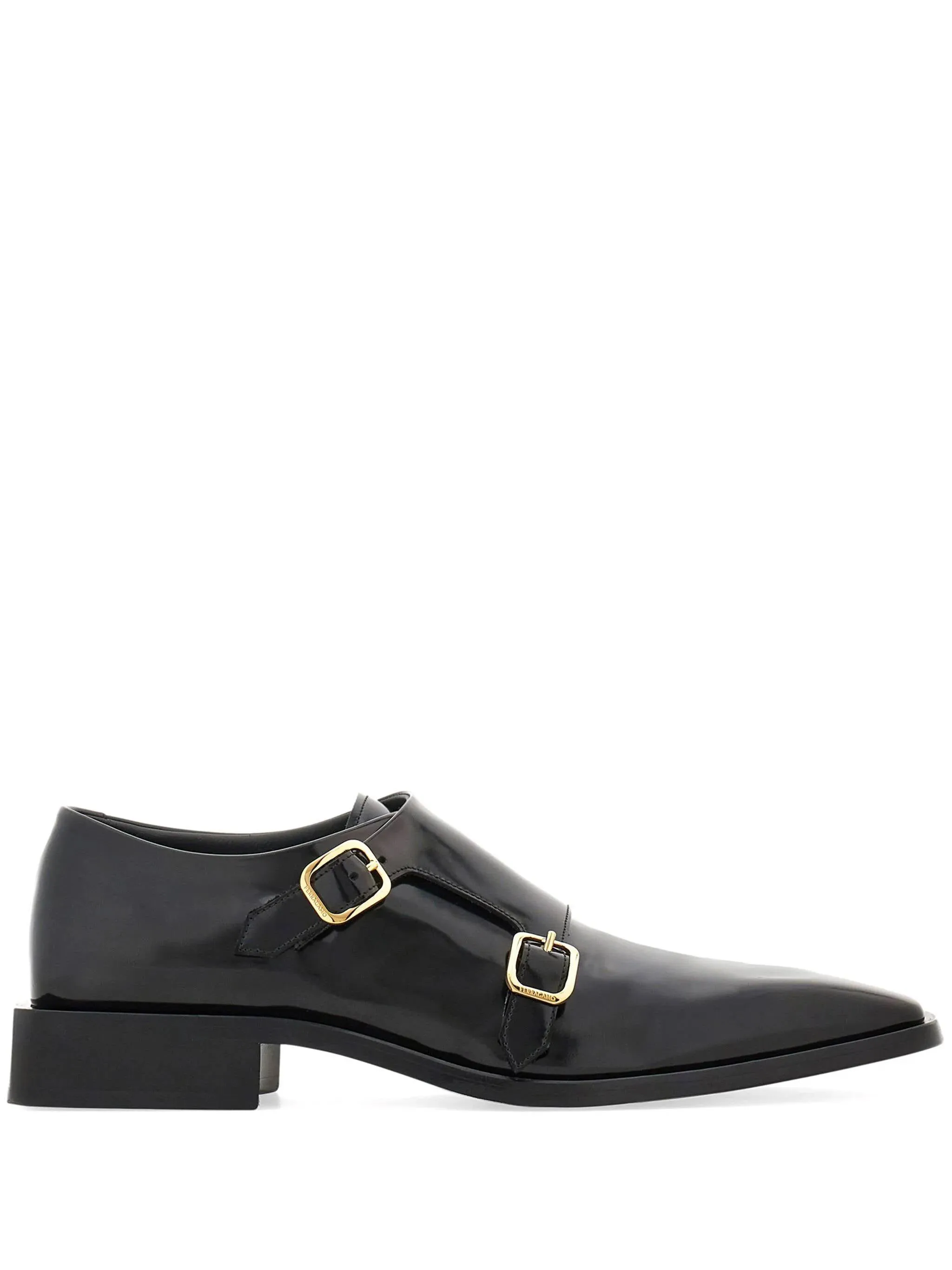 Black Leather Double Buckle Flats