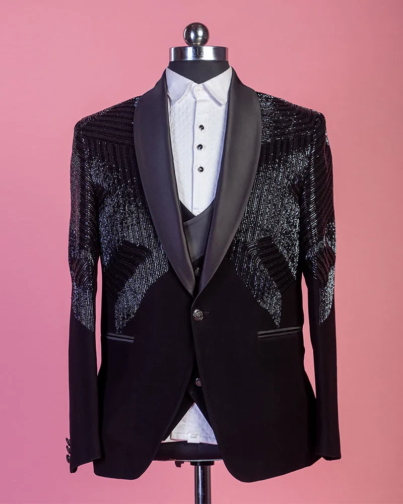 Black Velvet Embroidered Tuxedo Suit