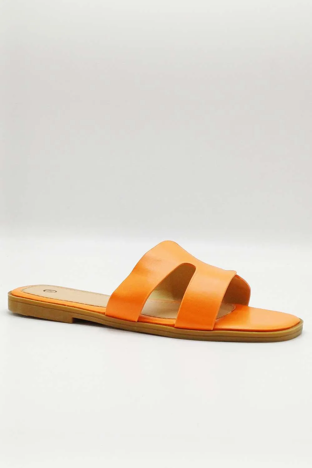 California Faux Leather Open Toe Flat Slider in Orange