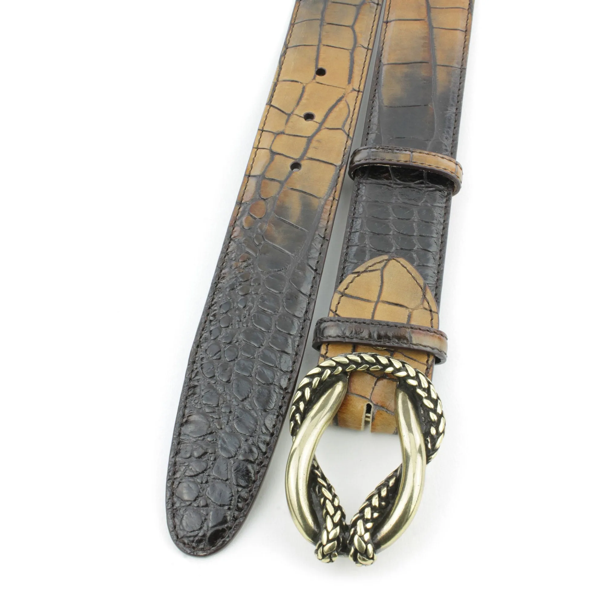 Creme Brulee tonal mock croc reef knot belt