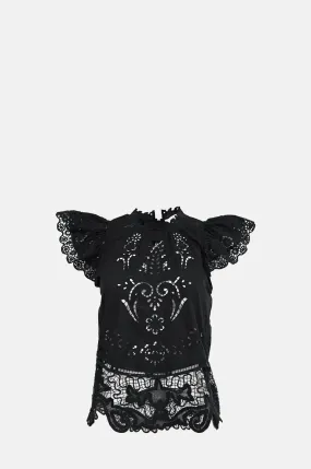Gianna Lace Flutter Slv Top Black