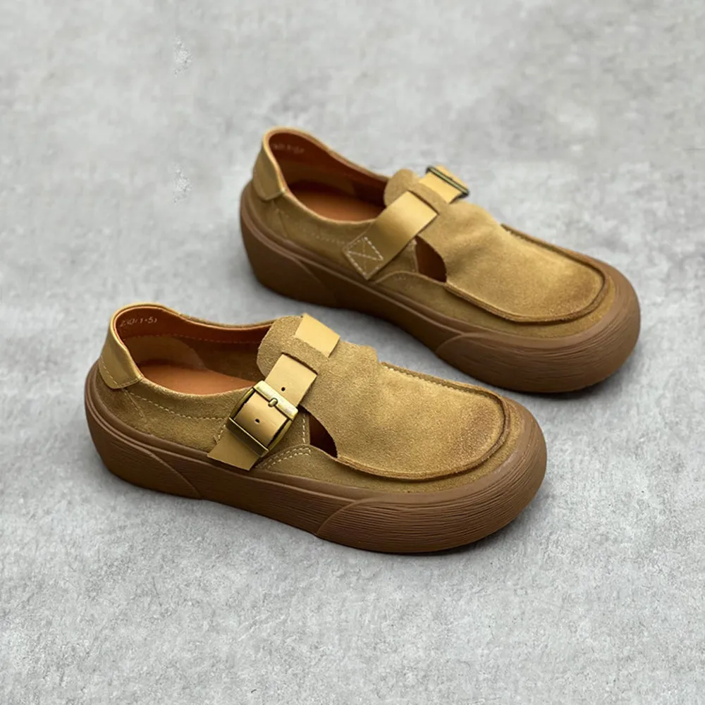 Handmade Leather Slip-on Shoes With Buckle Accents