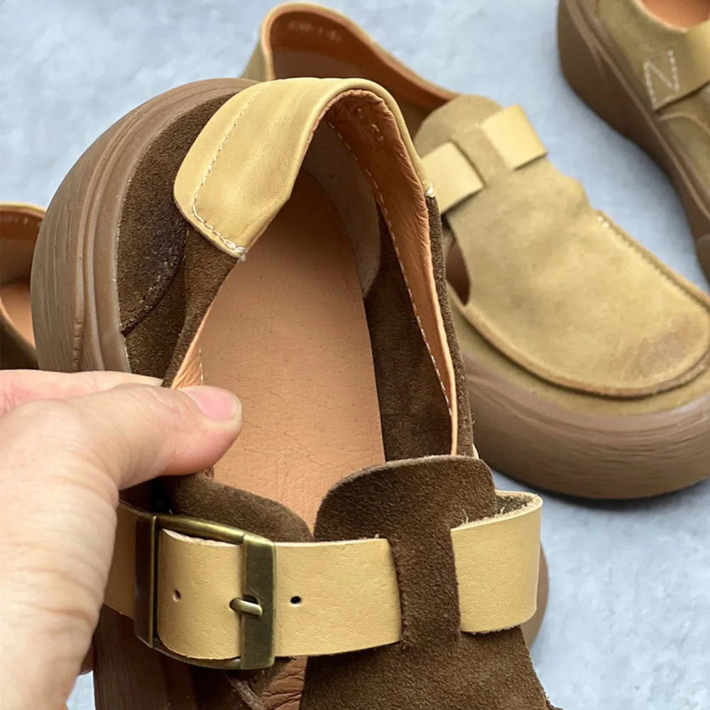 Handmade Leather Slip-on Shoes With Buckle Accents