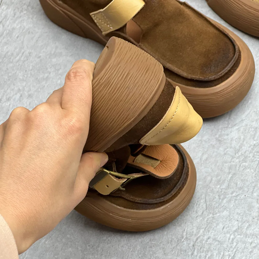 Handmade Leather Slip-on Shoes With Buckle Accents
