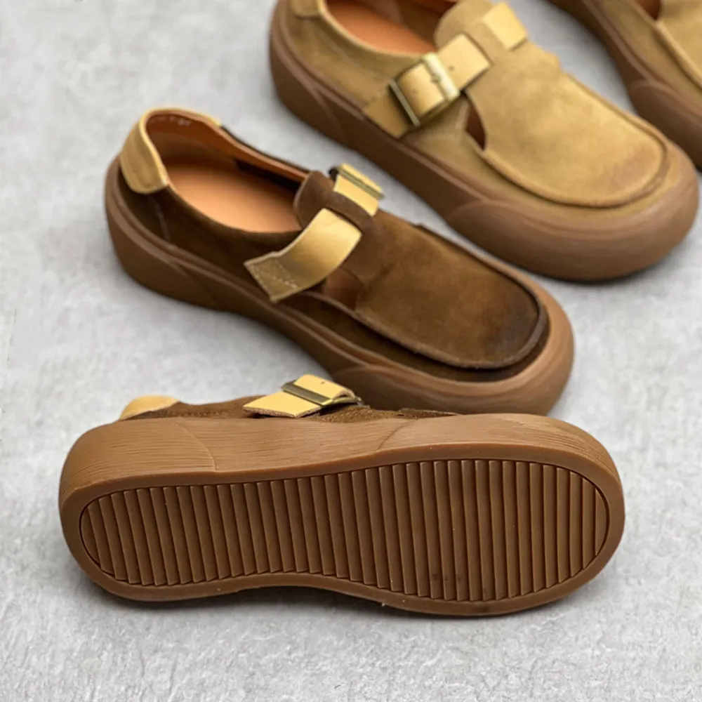 Handmade Leather Slip-on Shoes With Buckle Accents