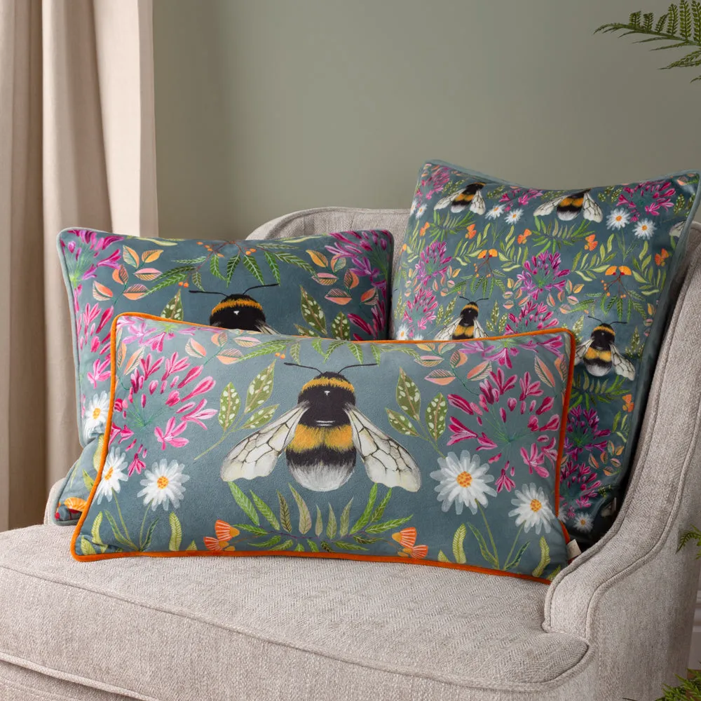 House of Bloom Zinnia Bee Rectangular Cushion Steel Blue