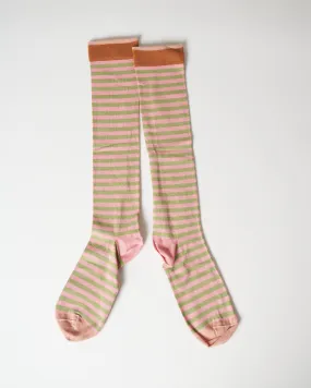 knee socks - pink/green stripe