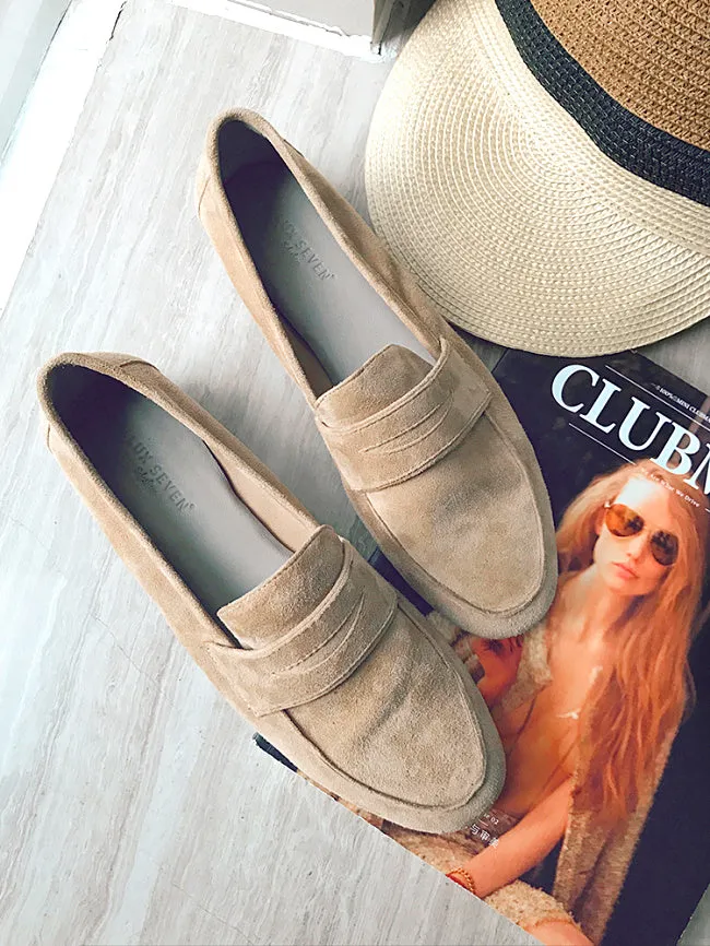 LUXE SEVEN DESIGN SUEDE LOAFERS WITH SQUARE TOE