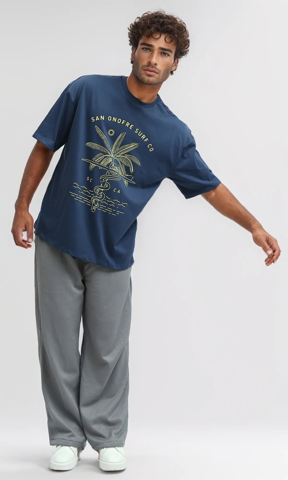 O182408 Printed Elbow Sleeves Heather Jeans Blue Tee