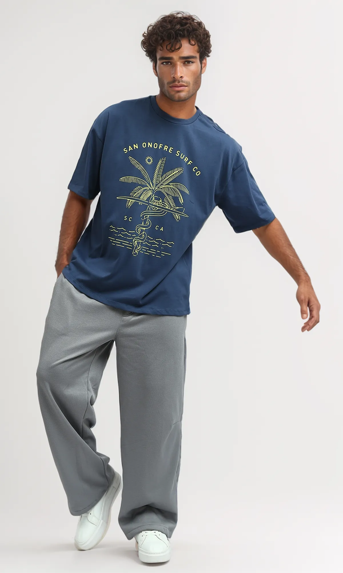 O182408 Printed Elbow Sleeves Heather Jeans Blue Tee