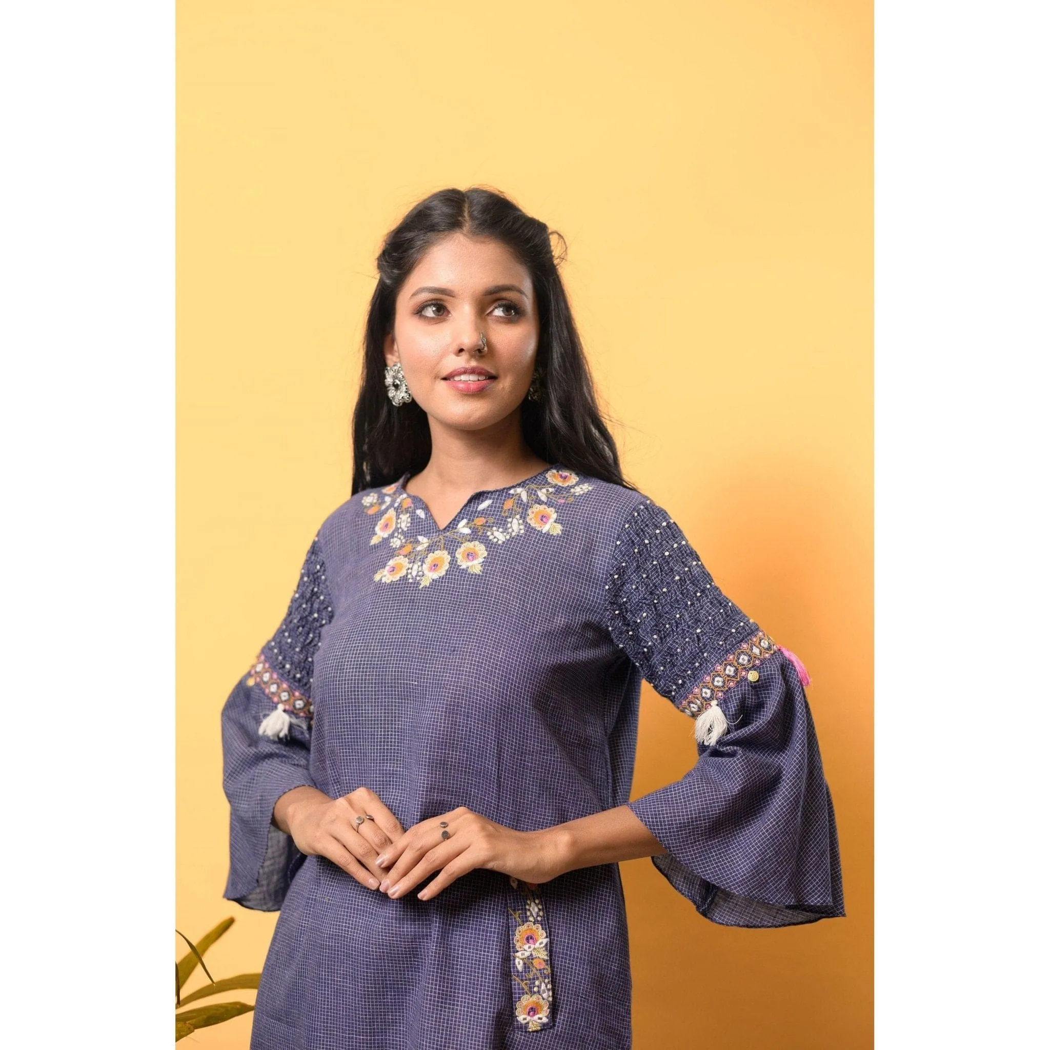 Women Soft Checks Boho Kurta Set
