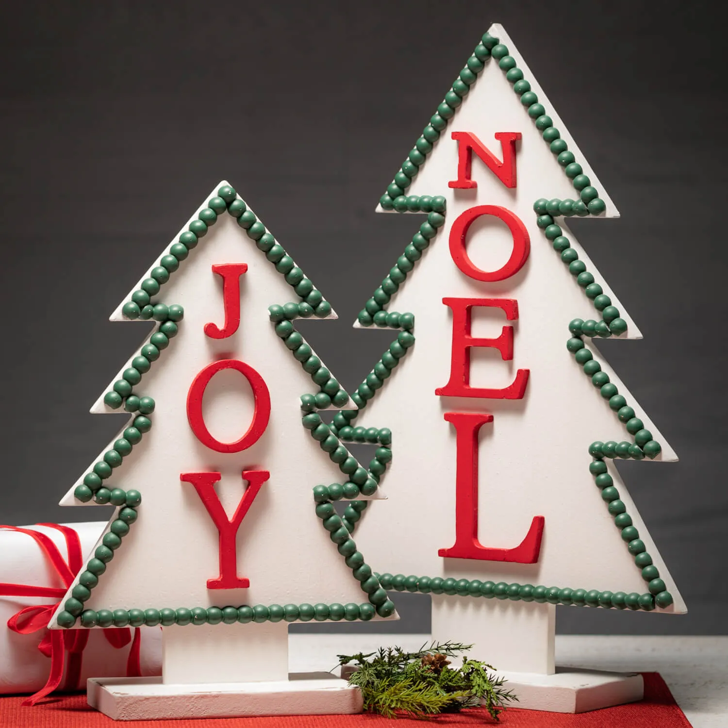 Wooden Joy Noel Tree Set Of 2